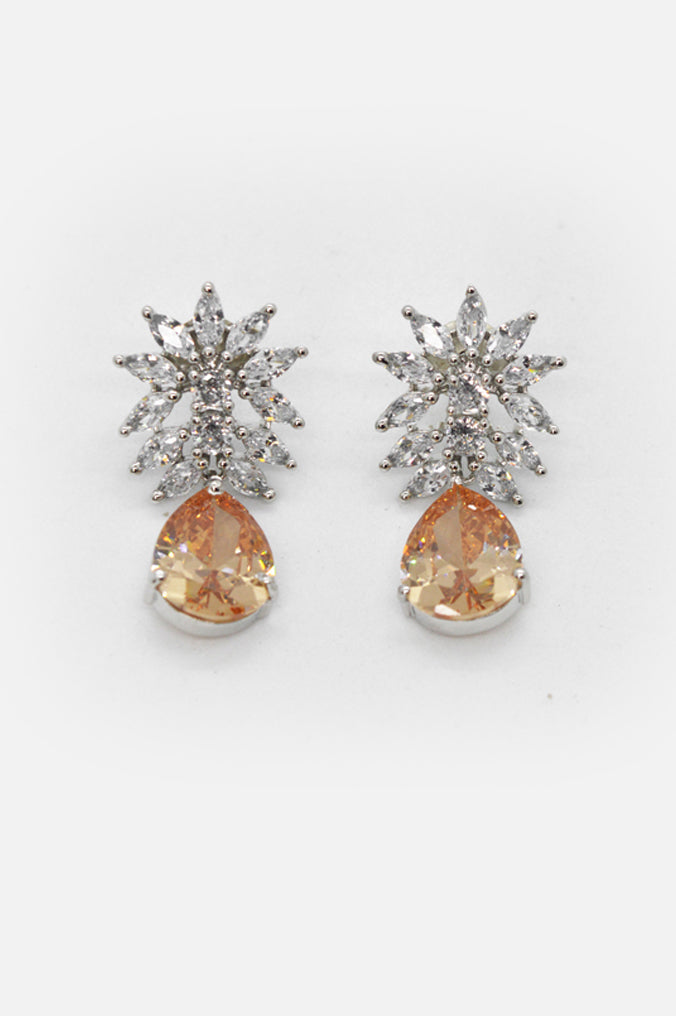 White Stone Studded American Diamond Sliver Plated Earring for Women - Niscka 