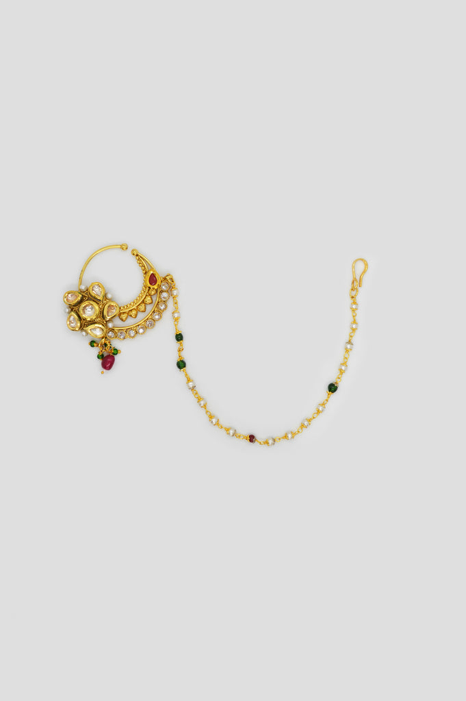 Maharashtrian Style Gold Plated Nath - Fancy Nathiya