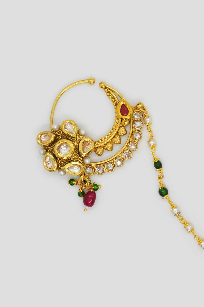Maharashtrian Style Gold Plated Nath - Jodha Nathiya