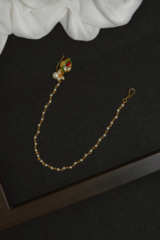 Meenakari Leaf Charm Gold Plated Nathiya - Nathia Jewellery