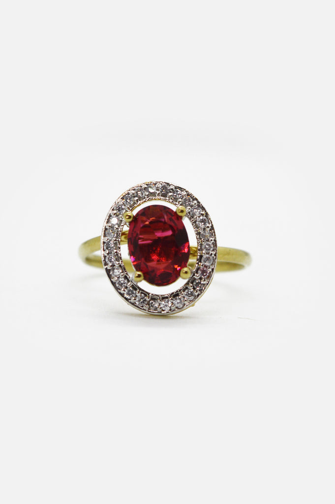 American Diamond Gold Plated with Red Stone Studded Ring - Women's Rings - Stone Studded Rings