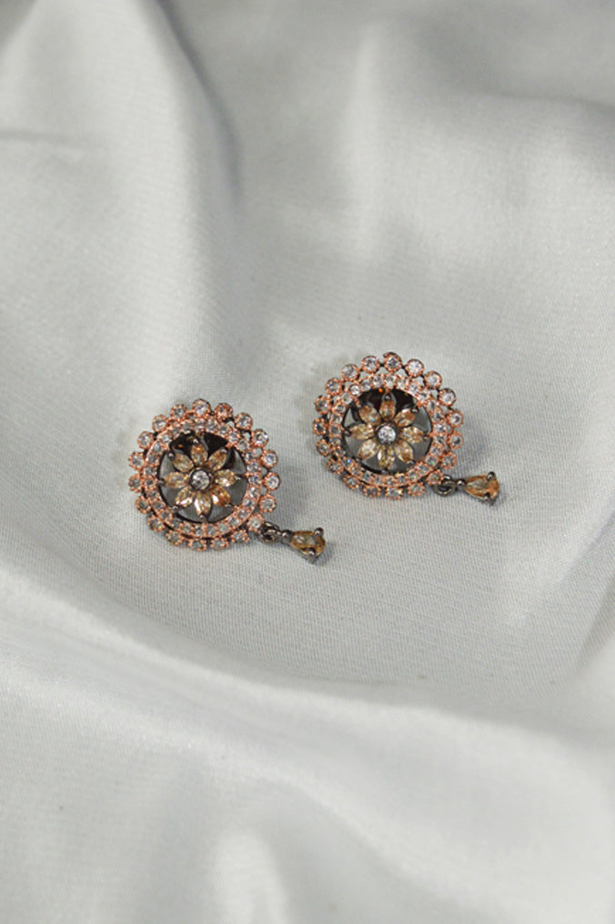Fancy Brown Stones Studded American Diamond Earring - Niscka