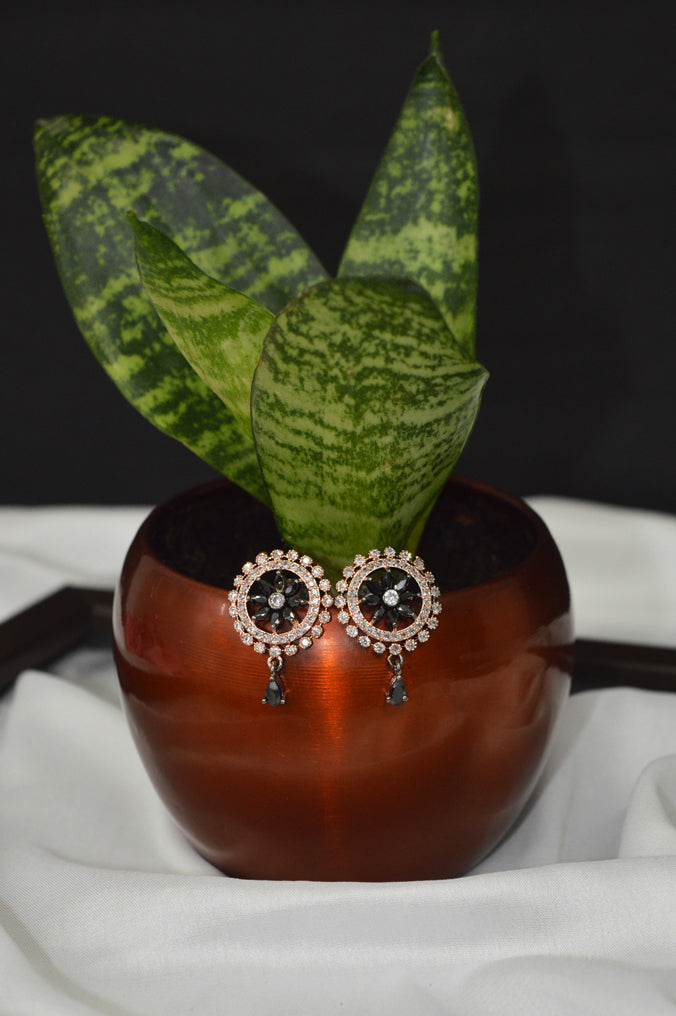 Fancy Black Stones Studded American Diamond Earrings for Women - Niscka