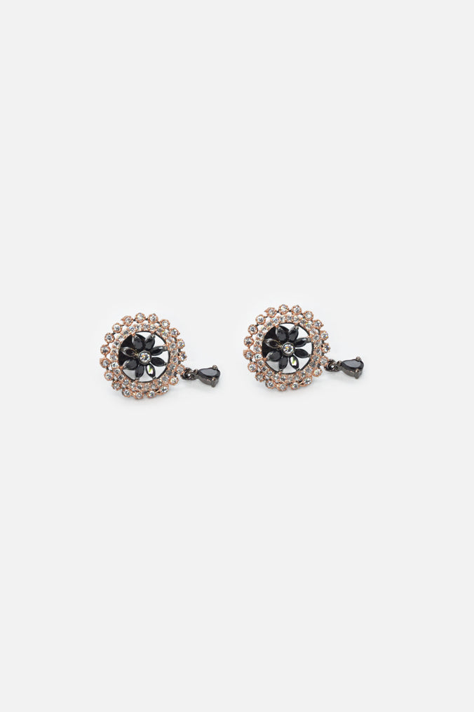 Fancy Black Stones Studded American Diamond Earrings