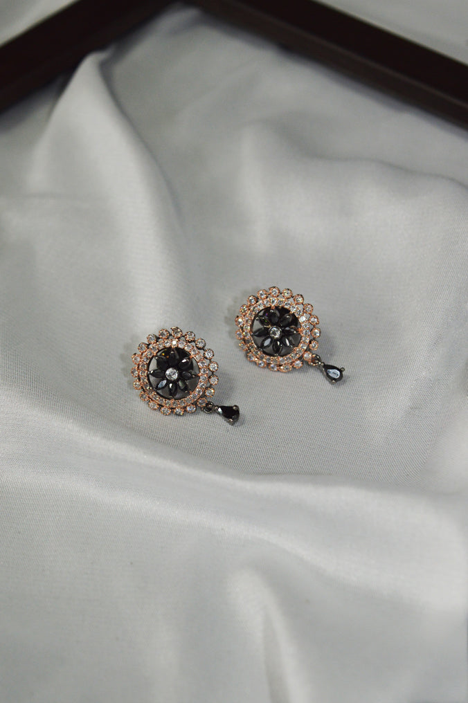 Fancy Black Stones Studded American Diamond Earring - Niscka