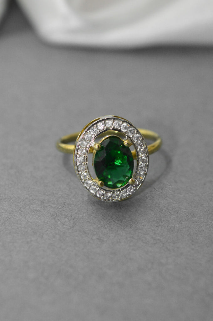 American Diamond Gold Plated with Green Stone Studded Ring - Buy Women Rings Online - अंगूठी