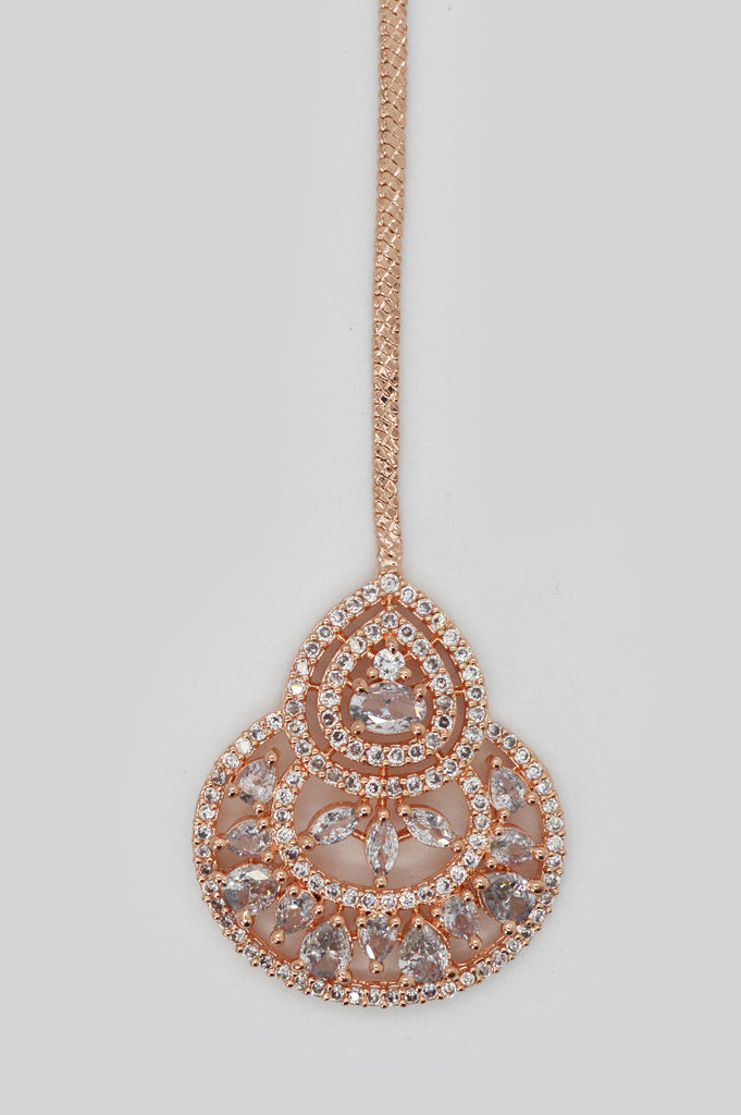 American Diamond Stones Studded Stylish Rose Gold Plated Maangtikka - Maang tikka Online 