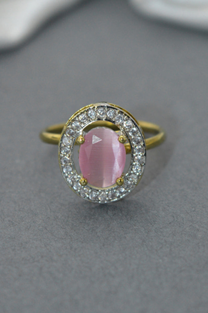 American Diamond Gold Plated with Baby Pink Stone Studded Ring - Buy Rings Online From The Latest Collection at Best Price