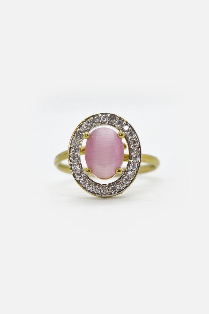 American Diamond Gold Plated with Baby Pink Stone Studded Ring - Rings under 500 rupees