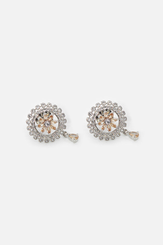 Brown Stones Studded American Diamond Silver Plated Earring - Niscka