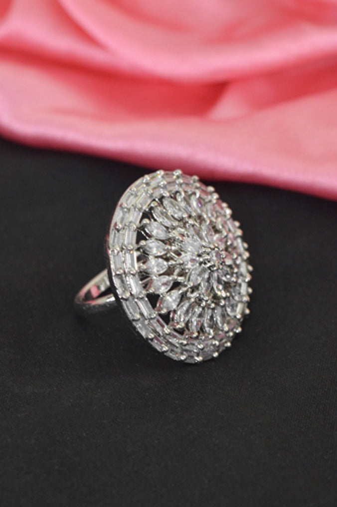 Buy | Silver American Diamond Cocktail Adjustable Ring | D86-MS114 |  Cilory.com