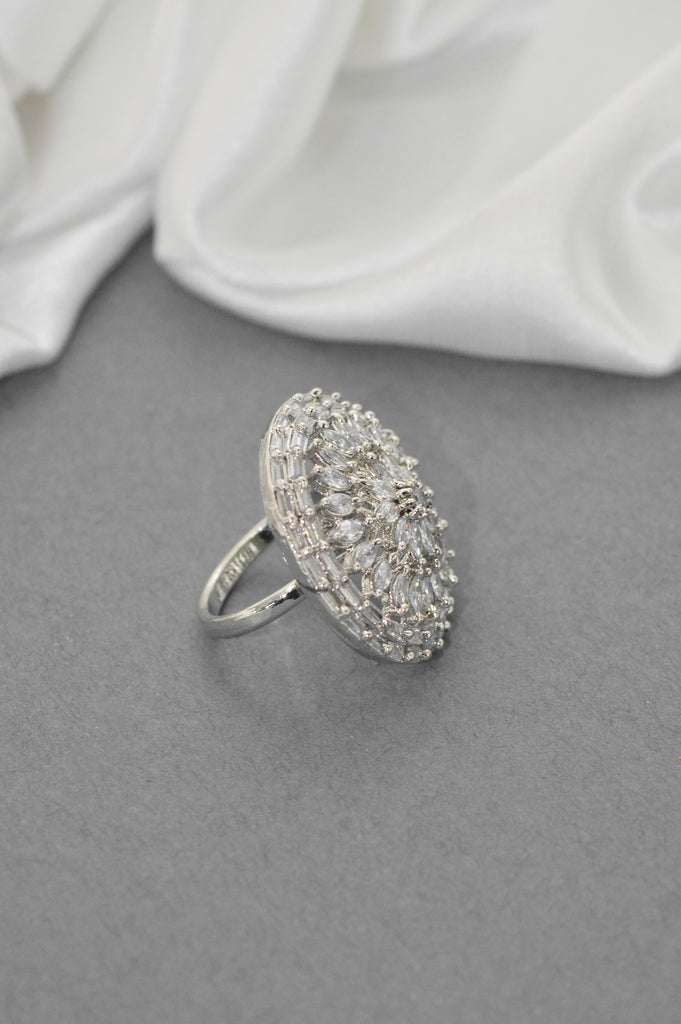 Stylish American Diamond Silver Plated Handcrafted Ring Online