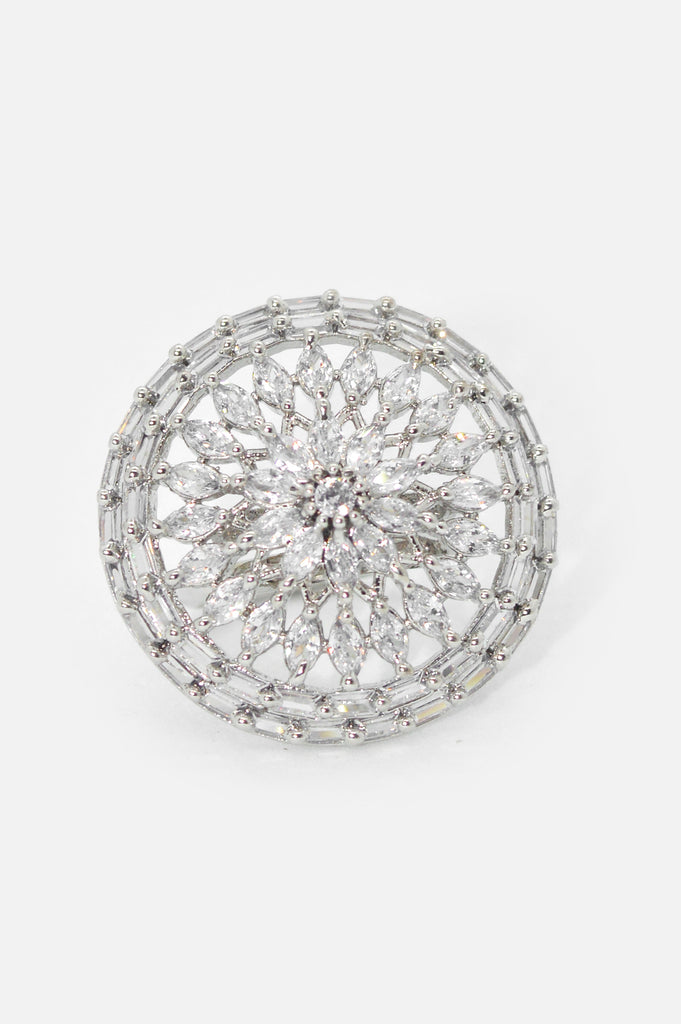 Stylish American Diamond Silver Plated Ring