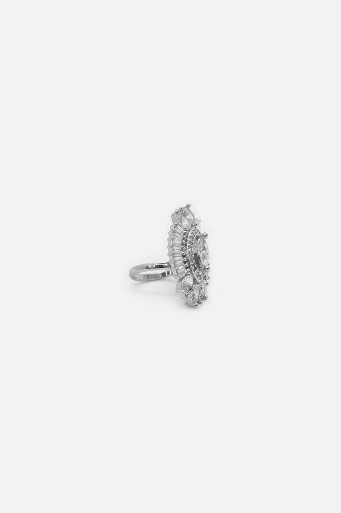 Silver Plated American Diamond Stone Designer Ring 