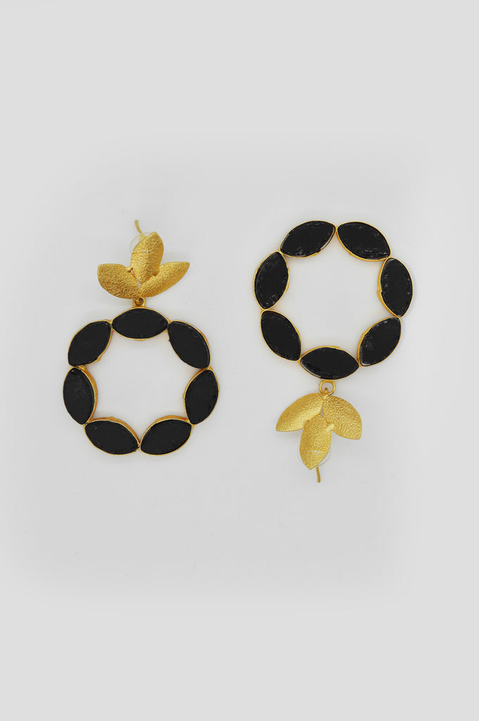 Leaf Charm Black Onyx Earrings - Black Earrings - Buy Earring for Women