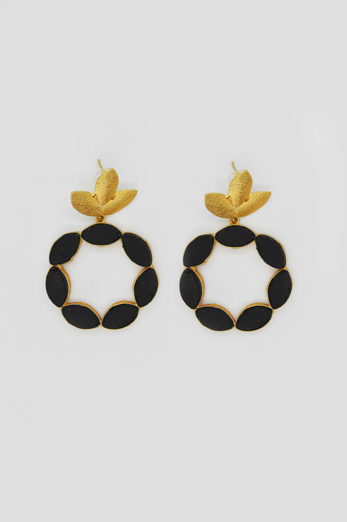Leaf Charm Black Onyx Earrings - Earrings for Women