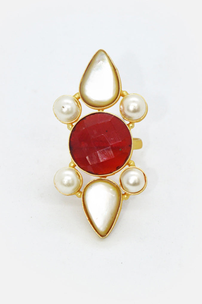 Traditional Handcrafted Kundan Carmine Ring - Ring for Girls - Stylish Rings for Girls