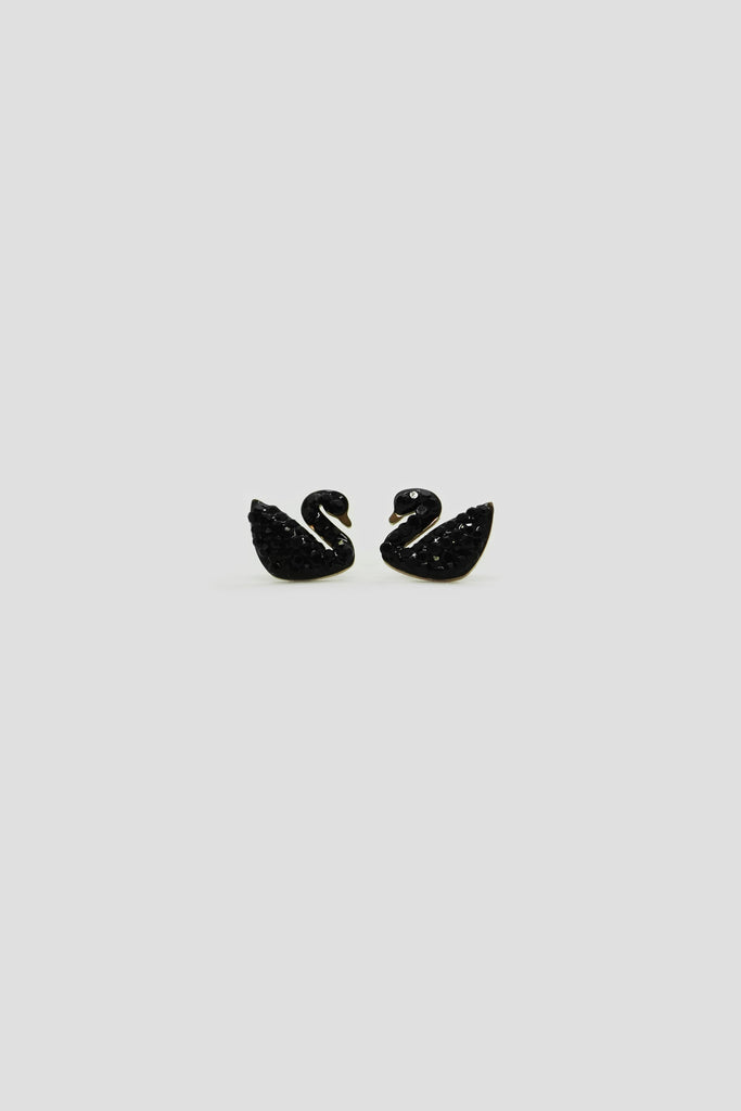 Gold Plated Black Swan Earrings - Women Girl Fashion Black Swan Earrings