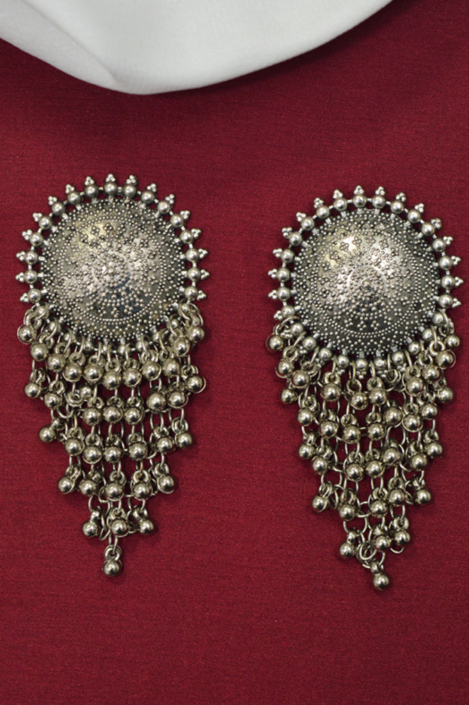Oxidized Moon Shape Silver Plated Earrings - Niscka