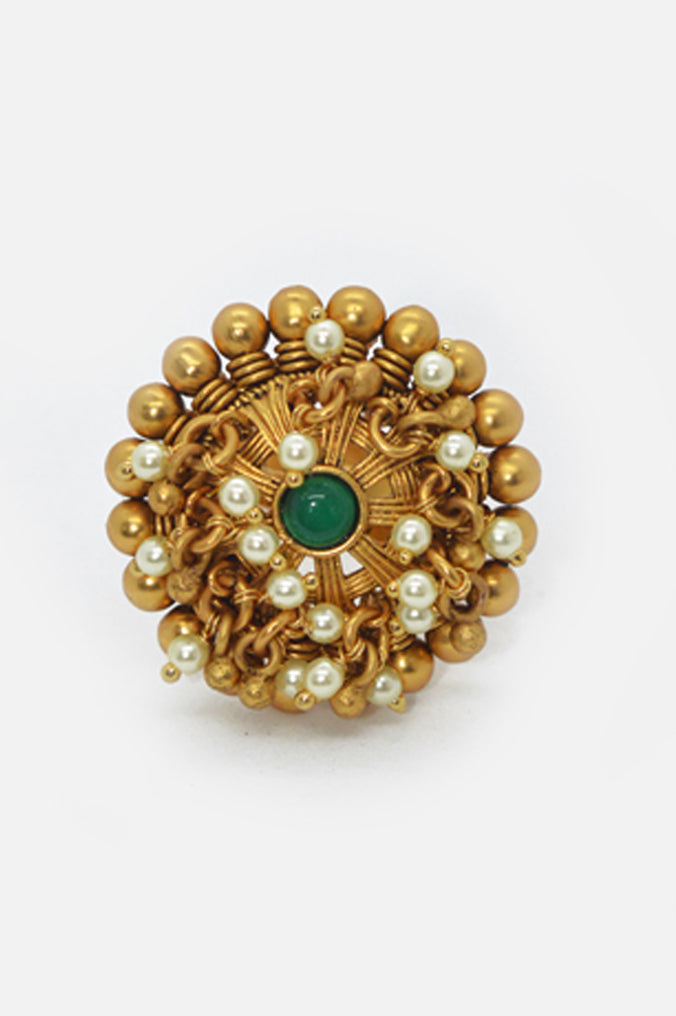 Traditional Gold Plated Pearl Beads Kundan Adjustable Ring - Rings for Teenage Girl Artificial
