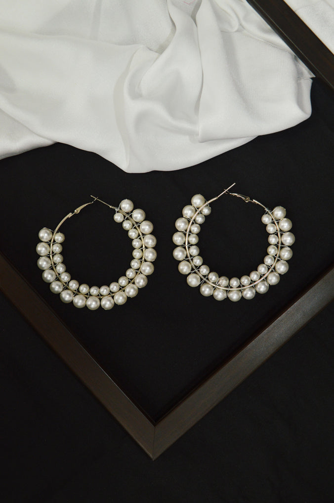 White Pearl Designer Hoops Earring-Niscka