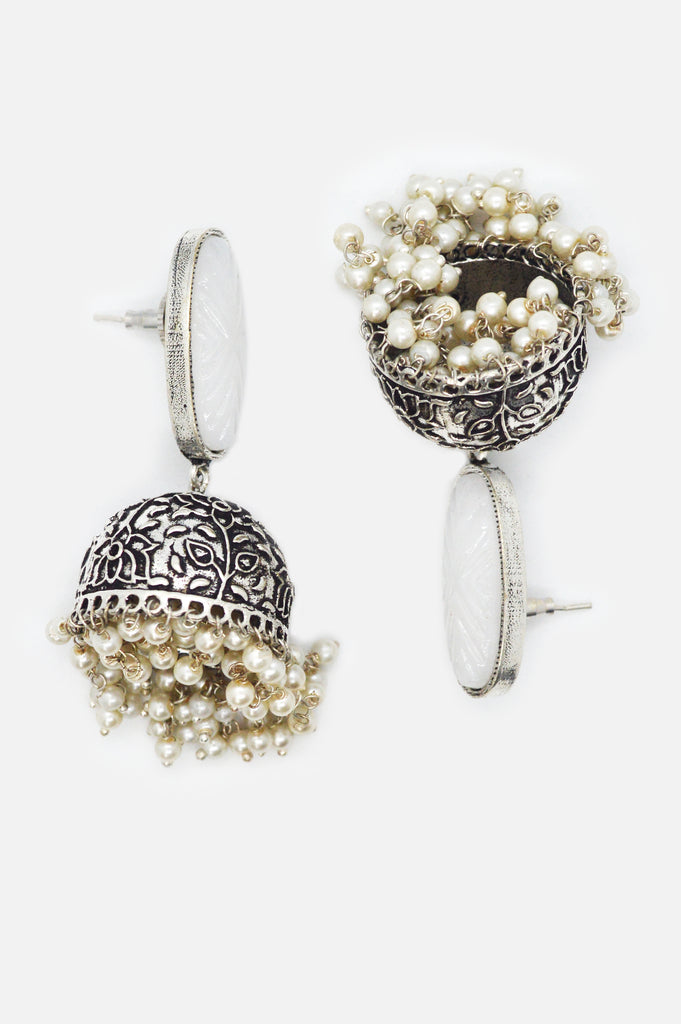 Oxidized Swanky Jhumki White Colour Earrings for Women - Niscka