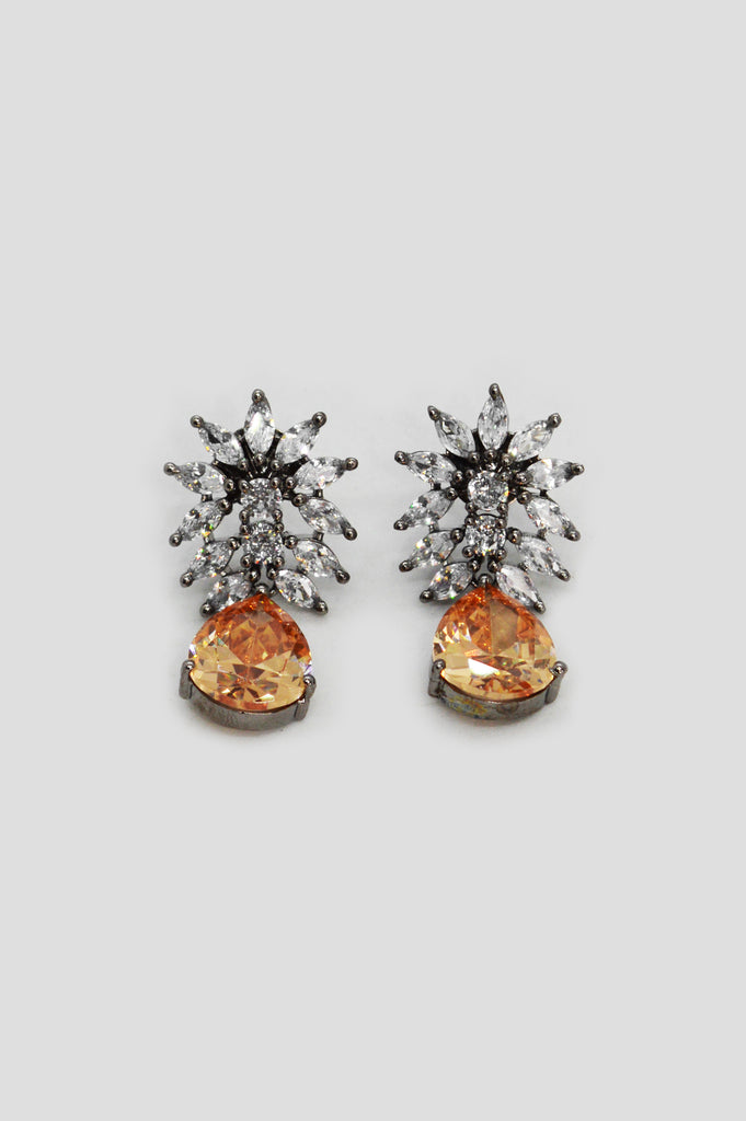 Melon Orange Droplet American Diamond Earrings - Designer Earrings
