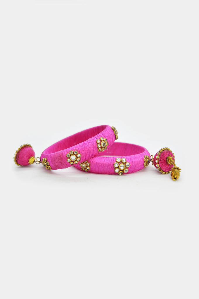 Magenta Pink Thread Bangle Pair - Fancy Bangles Online Shopping 