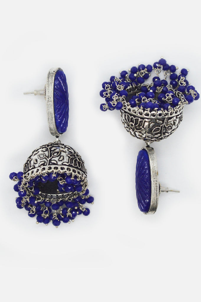 Oxidized Swanky Jhumki Blue Earrings Design