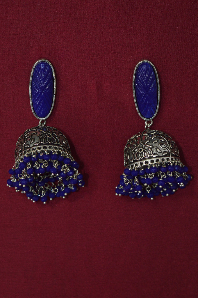 Oxidized Swanky Jhumki Blue Colour Earrings Online - Latest Earrings Design