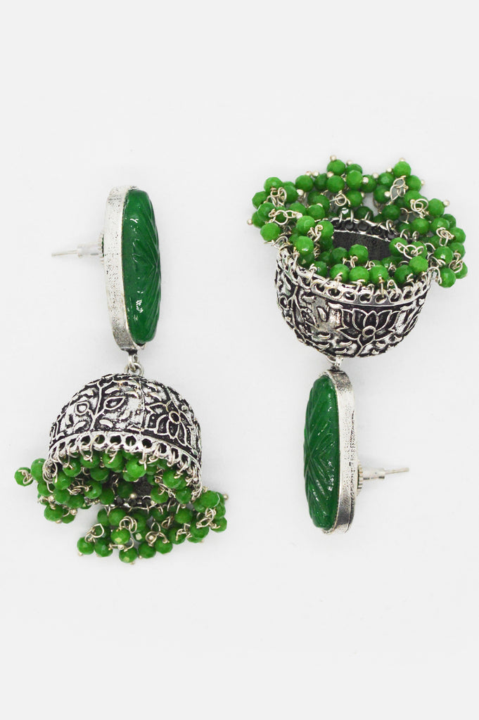Oxidized Swanky Jhumki Green Colour Earrings for Women - Niscka