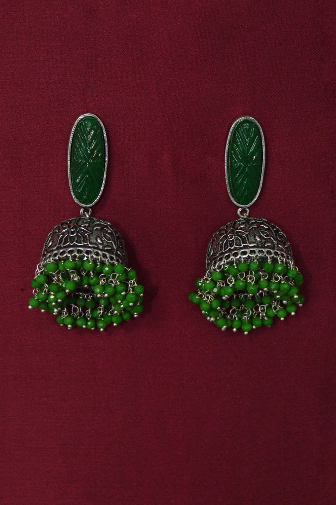 Oxidized Swanky Jhumki Green Colour Earrings Online - Niscka
