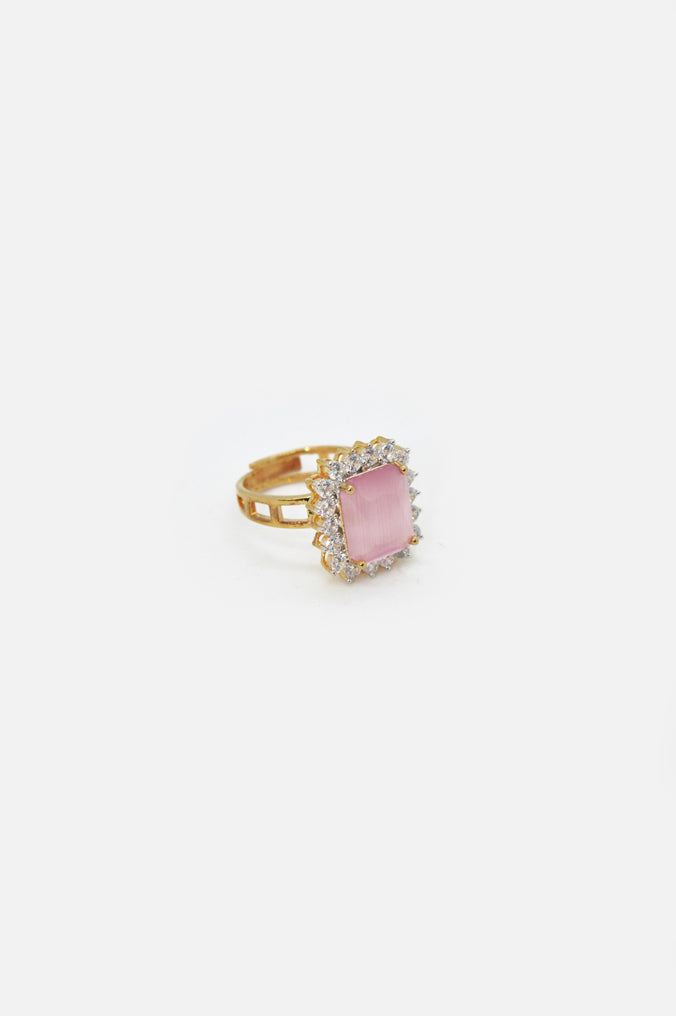 Stella Pink American Diamond Gold Plated Ring Online