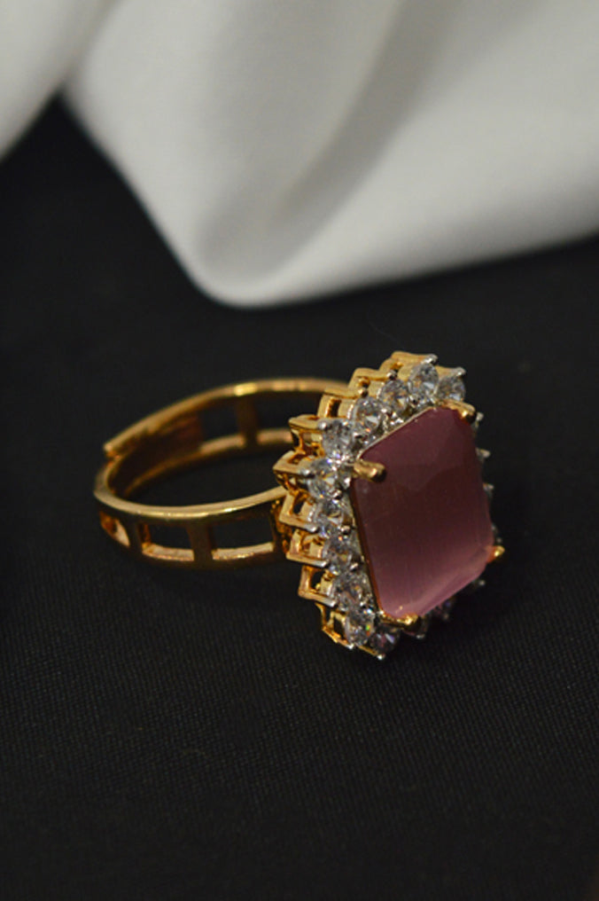 Stella Pink American Diamond Gold Plated Ring - Niscka