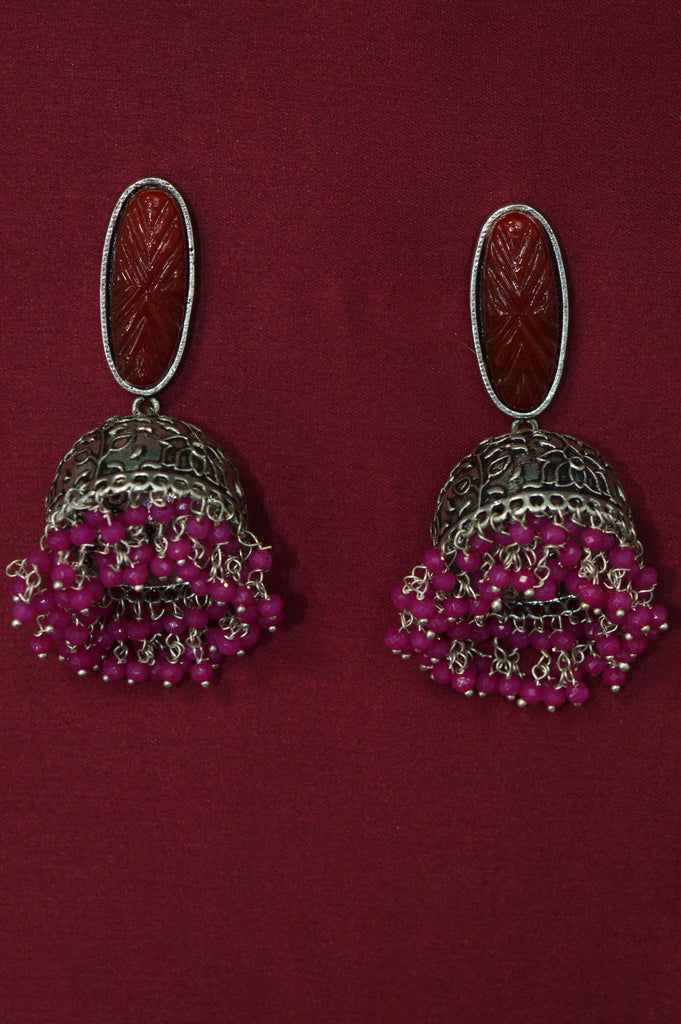 Oxidized Swanky Jhumki Red Colour Earrings for Women - Niscka
