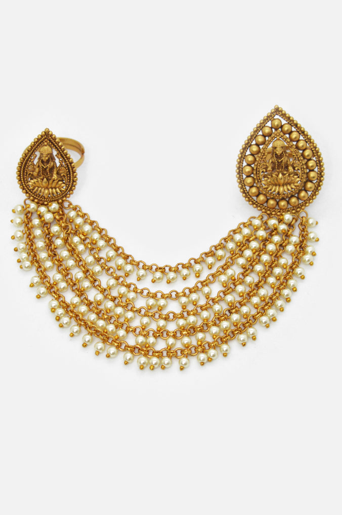 Gold Plated Laxmi Design Ring - The Goddess Laxmi Statement Ring