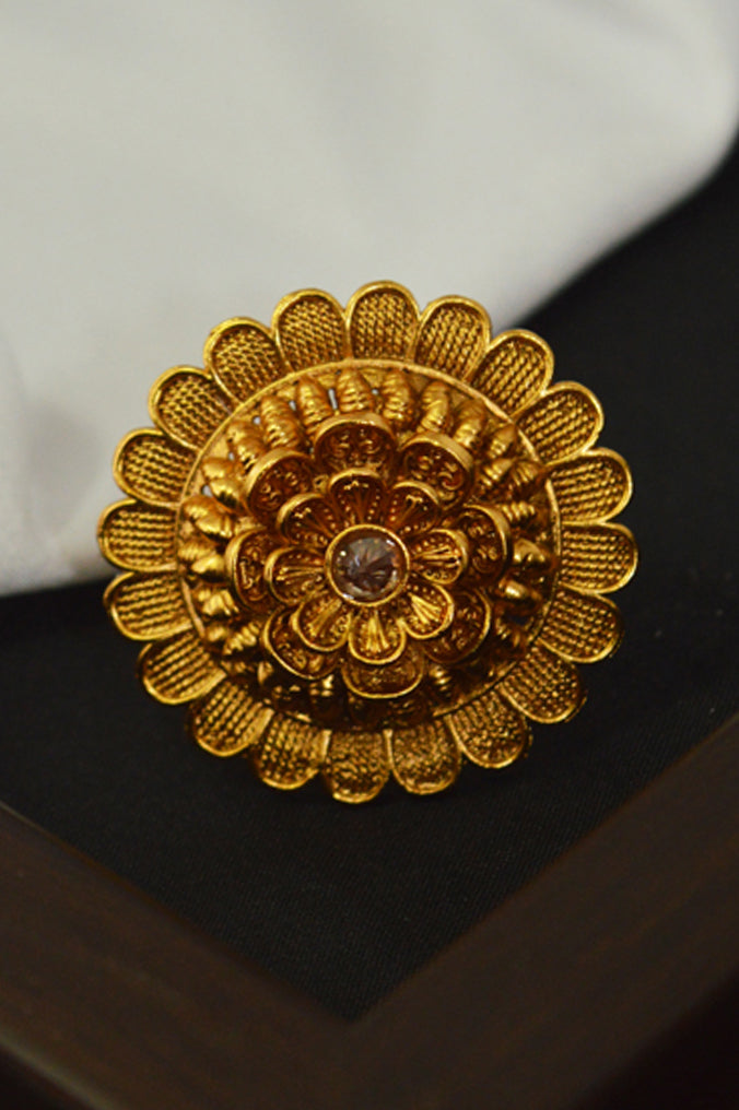 Traditional Gold Plated Flower Adjustable Ring - Rings under 1000 rupees