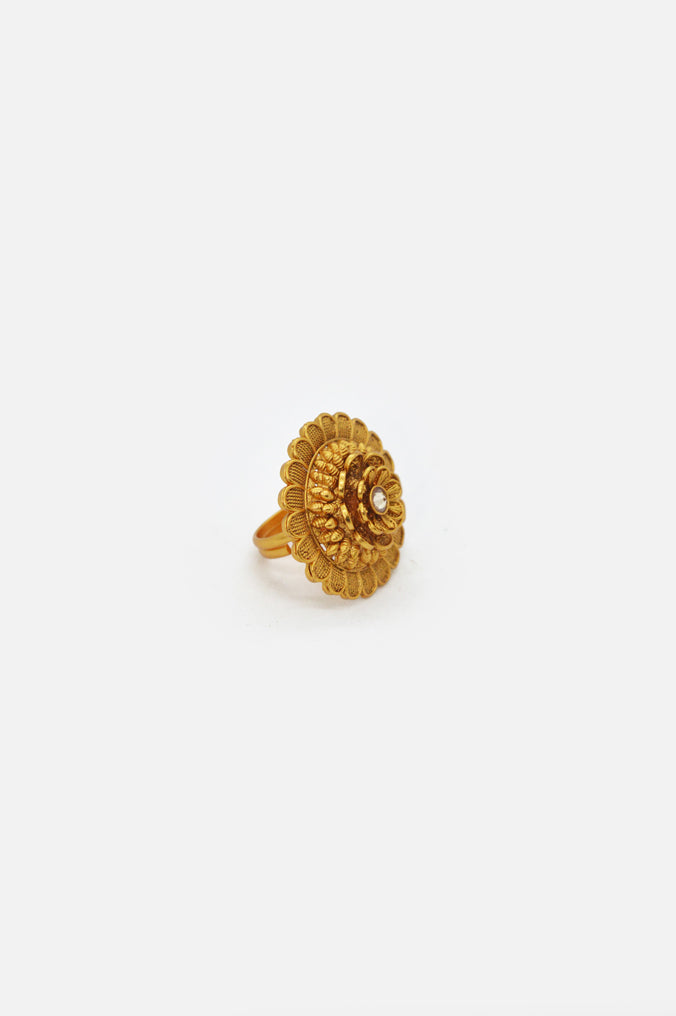 Traditional Gold Plated Flower Adjustable Ring - Big Rings under 1000 rupees