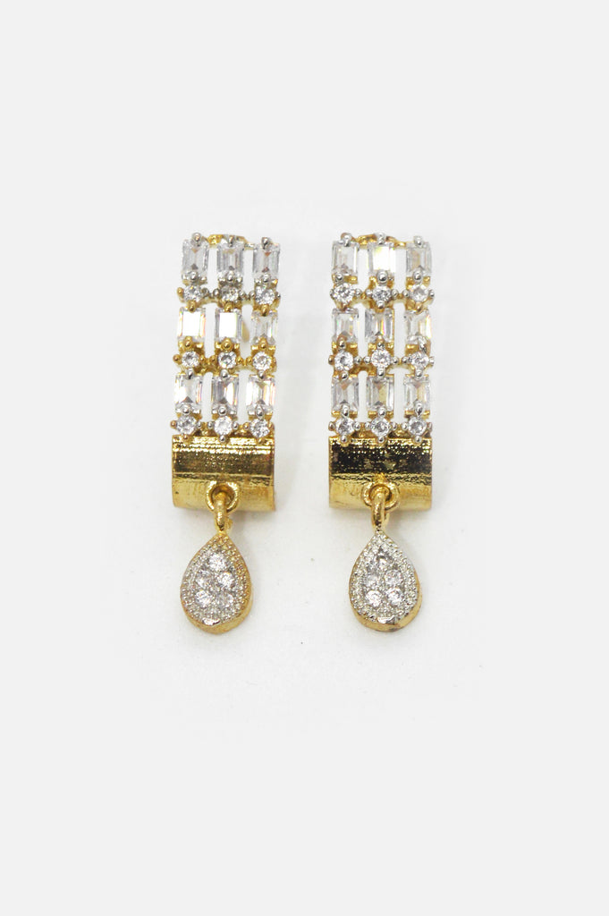 Designer American Diamond Gold Plated Drop Earrings