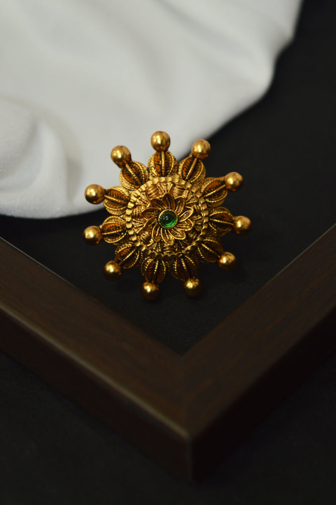 Traditional Gold Plated Star Adjustable Ring - Adjustable Green Ring