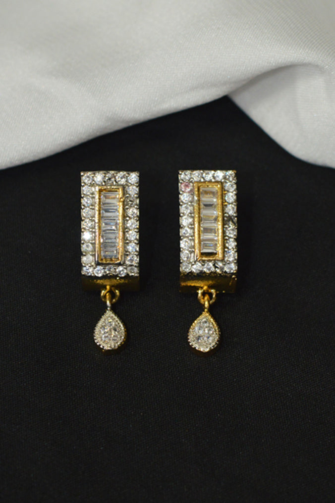 Stylish American Diamond Gold Plated Drop Earring - Niscka