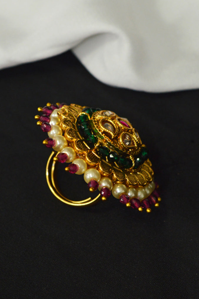 Traditional Gold Plated Kundan Adjustable Ring - Rings for Women