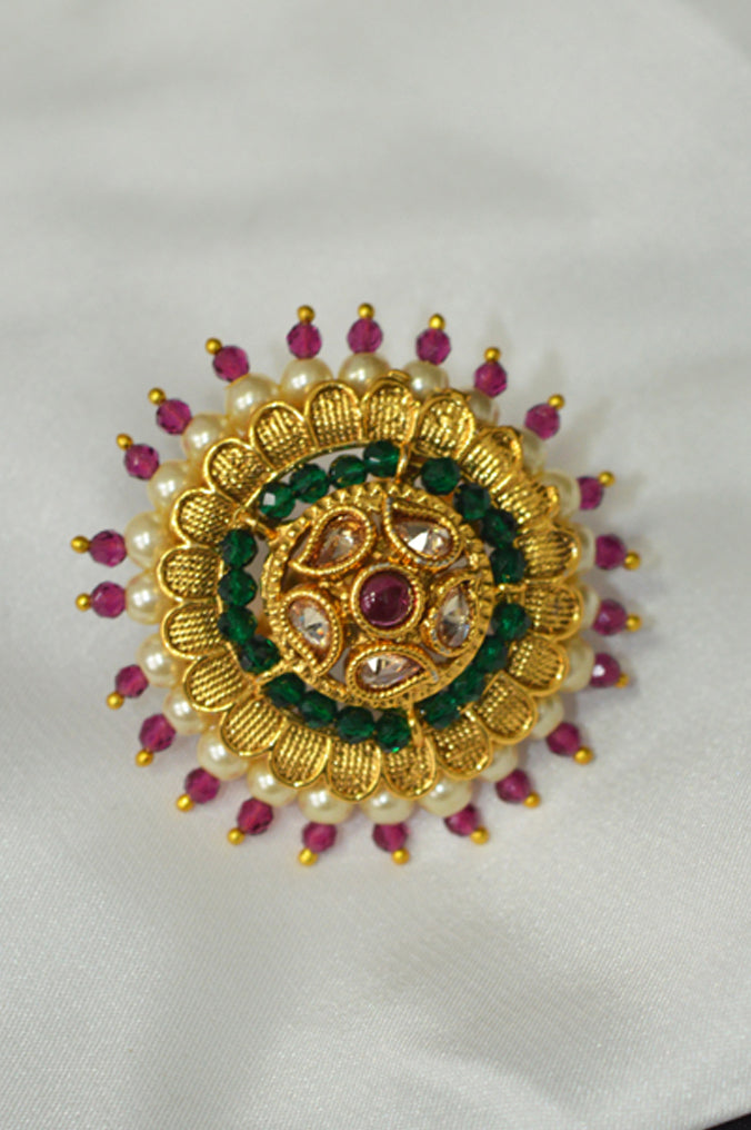 Traditional Gold Plated Kundan Adjustable Ring Online - Stylish Rings for Girls