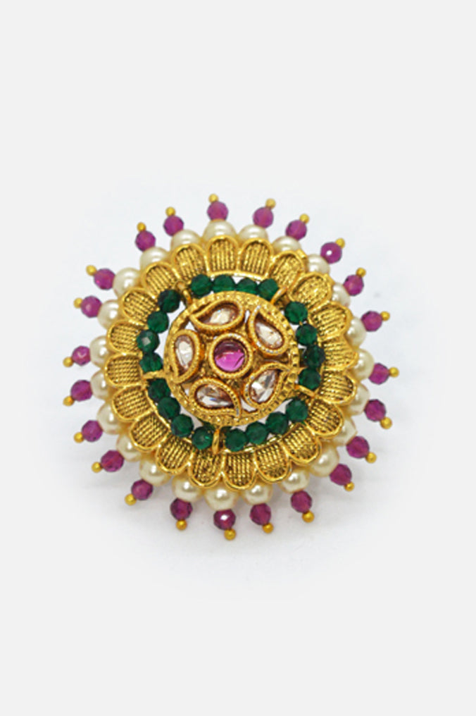Traditional Gold Plated Kundan Adjustable Ring -  Wedding Rings