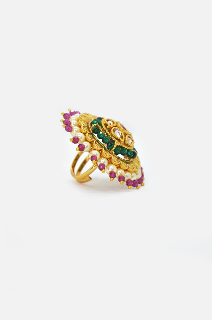 Traditional Gold Plated Kundan Adjustable Ring Online Shopping 