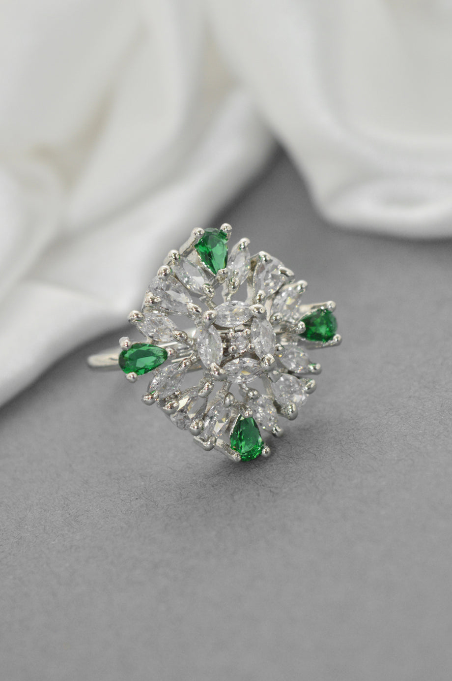 American Diamond Green Stone Finger Ring Women - Mrigangi