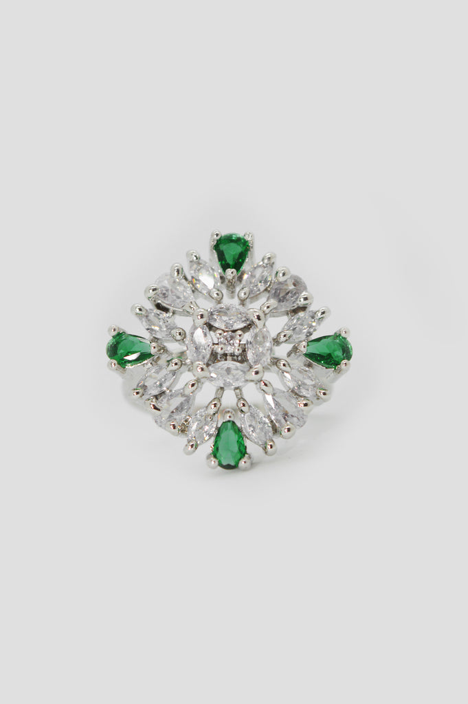 American Diamond Zirconia Stone Studded Ring (Green) - Buy Women Green Ring online in India