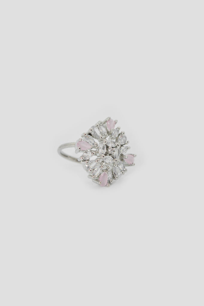 American Diamond Zirconia Stone Studded Ring (Pink) - Ring for women