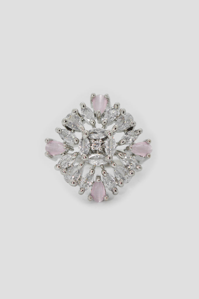 American Diamond Zirconia Stone Studded Ring (Pink) - Ring design for girl