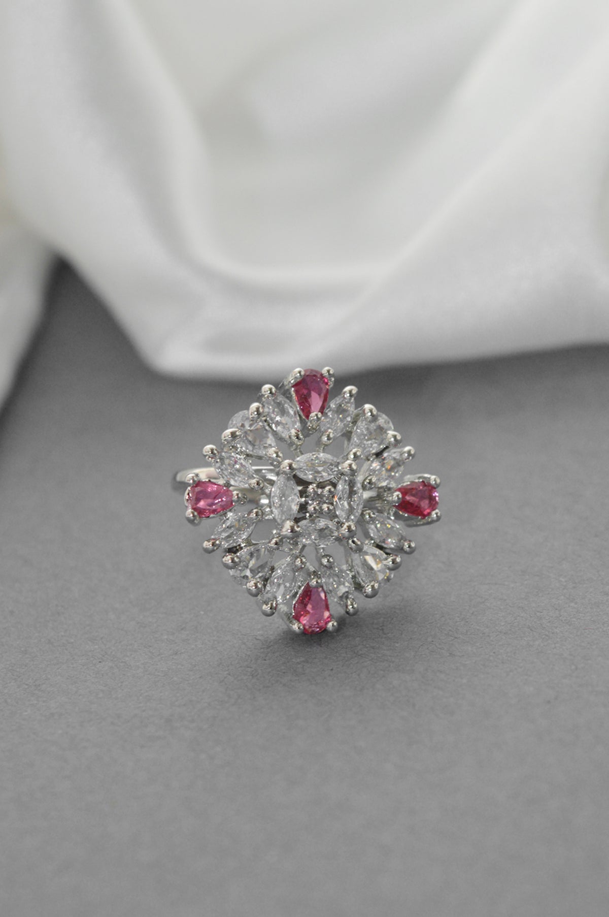 American Diamond Zirconia Stone Studded Ring (Red) - Rings under 500 rupees